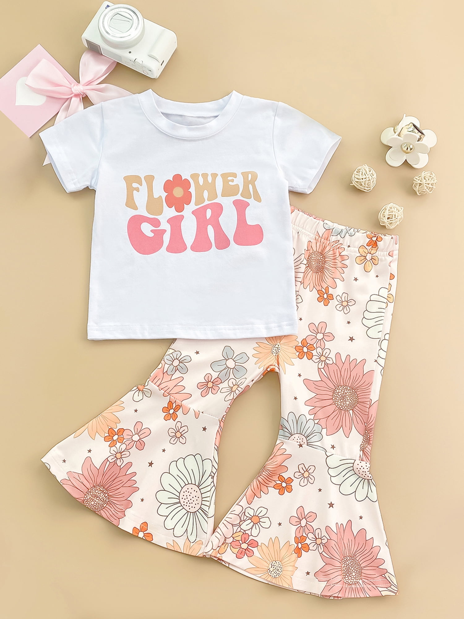 2-piece Toddler Girl Letter Leaf Print Long-sleeve Top and Elasticized Pants Casual Set