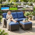 thumbnail image 3 of Unnifurnzi Outdoor Ottoman Set of 2-All Weather Wicker Outdoor Footstool with Removable Cushions Outdoor Olefin Fabric Patio Ottoman for Deck Porch Balcony Garden-Brown/Blue, 3 of 7