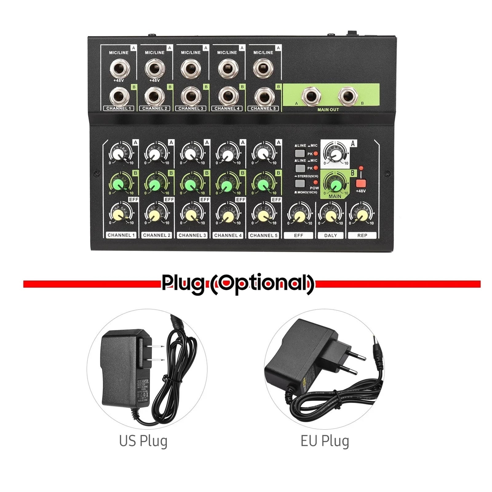 10 Channel Mixing Console Digital Audio Mixer Stereo Mic/Line Mixer with Reverb & 48V Phantom Power 10 channel sound table ,Precision Control