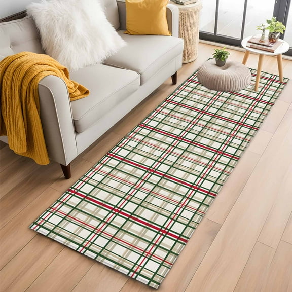 Green Red Plaid Christmas Kitchen Runner Rug 2x6 Washable Runners for Hallway Non Slip Xmas Checkered Buffalo Large Area Rug Indoor Floor Carpet for Bathroom Laundry Entryway Bedroom Living Room