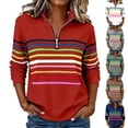 thumbnail image 7 of Women Hoodless Sweatshirt Striped Print Half Zip Pullover Sweatshirt Soft Casual Long Sleeve For Fall And Winter Comfort Khaki 4XL, 7 of 7