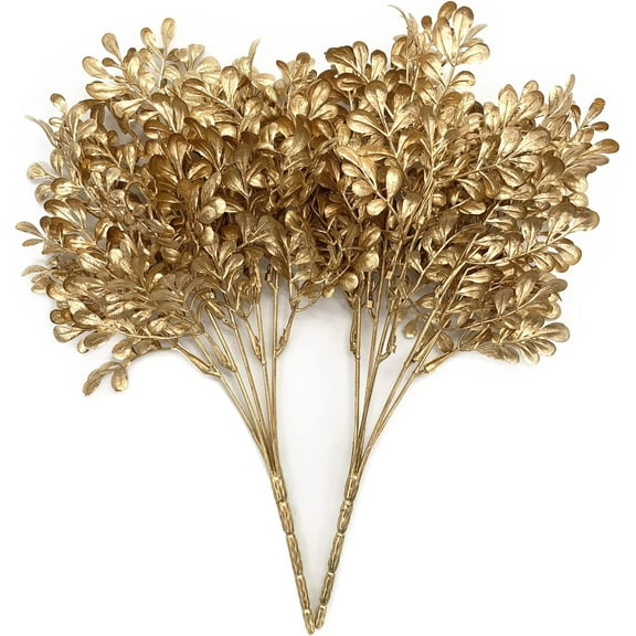 2/4PCS Artificial Golden Leaves Plants for Christmas Decoration, Fake Berry Plant Faux Shrubs Grass Leaf Indoor Outdoor DIY Planter Vase Filler Home Garden Wedding Xmas Decor