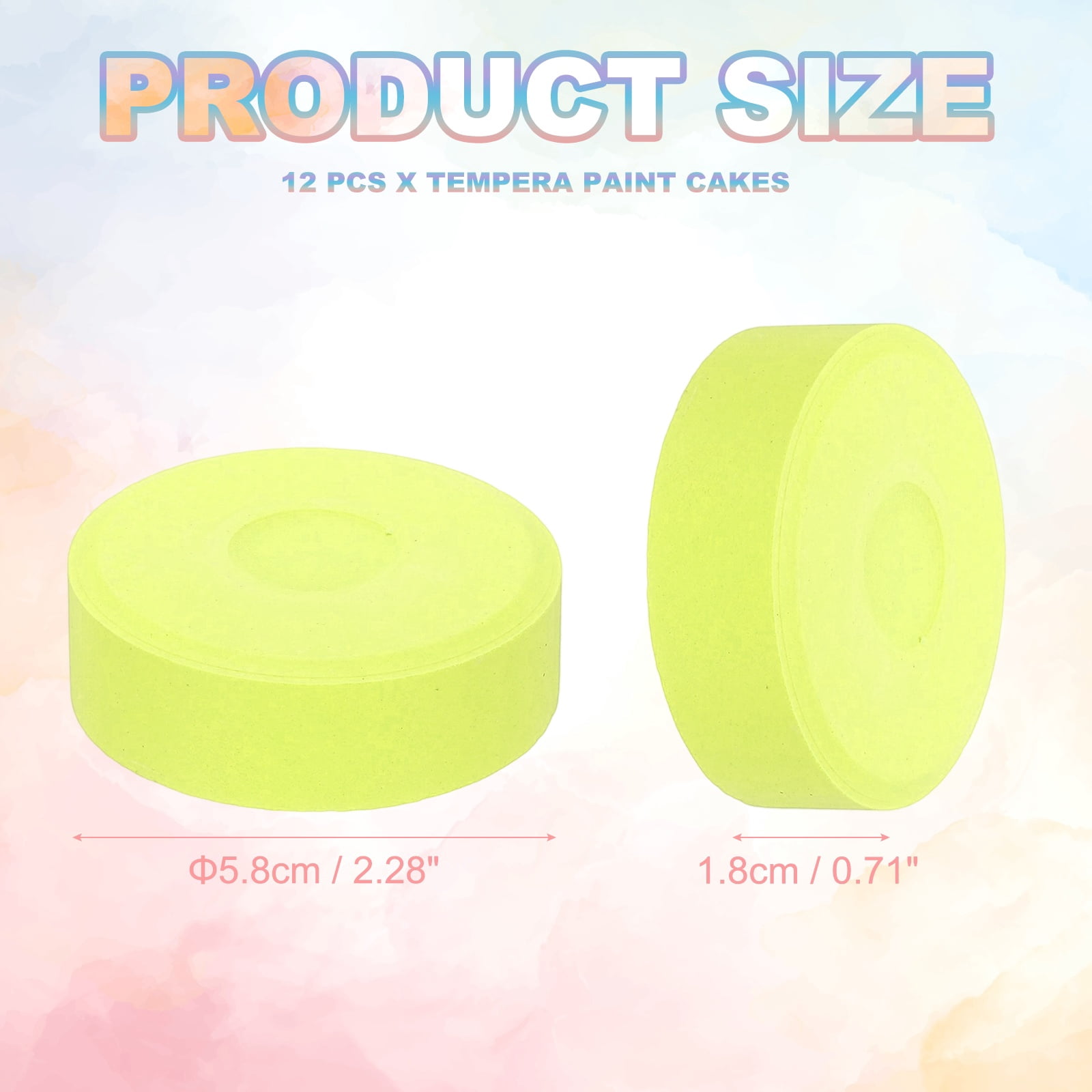 Uxcell 12 Pcs Washable Tempera, 2.3"x0.7" Large Tempera Paint Cakes Bulk Paints Blocks Art Supplies Watercolor Cake for Artists Art Painting Drawing DIY Crafting, Bright Yellow