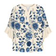 thumbnail image 4 of Pink Womens Summer Tops Womens Tops 3/4 Length Sleeves Floral Shirts Flowy Ruffle Sleeve Tops Half Button Down Shirt Summer V Neck Blouse Shirts for Women, 4 of 5