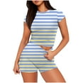 thumbnail image 2 of Viluyesy Printed Tops Elastic Waist Short Pants Sets Womens Round Neck T-Shirt and Shorts 2PC Shirt and Shorts Sets Two PC Sky Blue Size S, 2 of 5