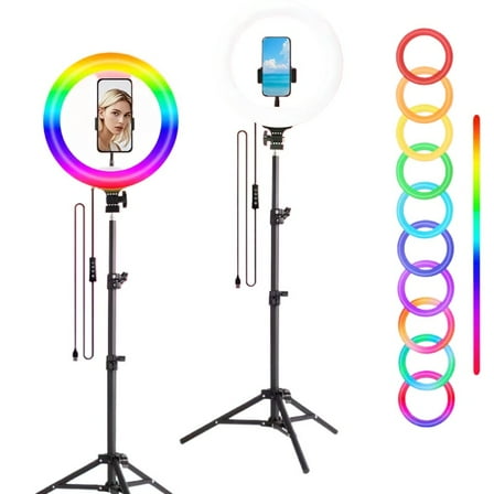 ZOMEI  10-inch RGB LED Ring Light with 43-inch Tripod - Million Color Modes, USB Powered, Adjustable Brightness for Live Streaming, Makeup, Selfies & Party Lighting