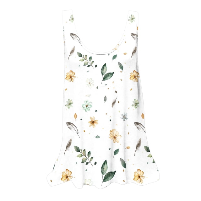 UPPADA Camisoles d'Été pour Femmes Col Rond Coupe Ample T-Shirts Décontractés Mode Sans Manches Vêtements de Plage Ourlet Fluide Chandails à Enfiler Hauts Plage Boho Vêtements Liquidation Hauts pour Femmes Blanc,TTG