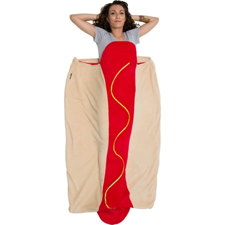 Food Novelties - Silver Lilly Giant Hot Dog Novelty Food Plush Fleece Sleeping Bag Throw Blanket