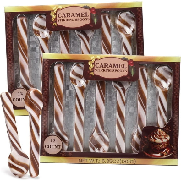 Christmas Caramel Candy Spoons, Holiday Hot Chocolate Stirrers, Pack of 2, 24 Count, 6.35 Ounces per Box