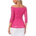 thumbnail image 3 of INSPIRE CHIC Women's Floral Lace Blouse Off Shoulder Sheer 3/4 Sleeve Peplum Top XS Rose Red, 3 of 5