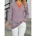 thumbnail image 3 of SHIBEVER Women Blouses Plus Size Long Sleeve Stripe Vneck Shirts Trendy Button Down Tunic Tops Color Block Loose Fit Sweatshirts for Women, 3 of 4