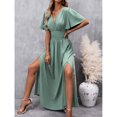 thumbnail image 5 of Mint Green V-Neck Butterfly Sleeve High Slit Maxi Dress For Women, 5 of 7