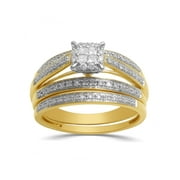 0.25 Carat T.W. White Diamond 1/2 Micron Yellow Plating over Sterling Silver Four-Row Ring