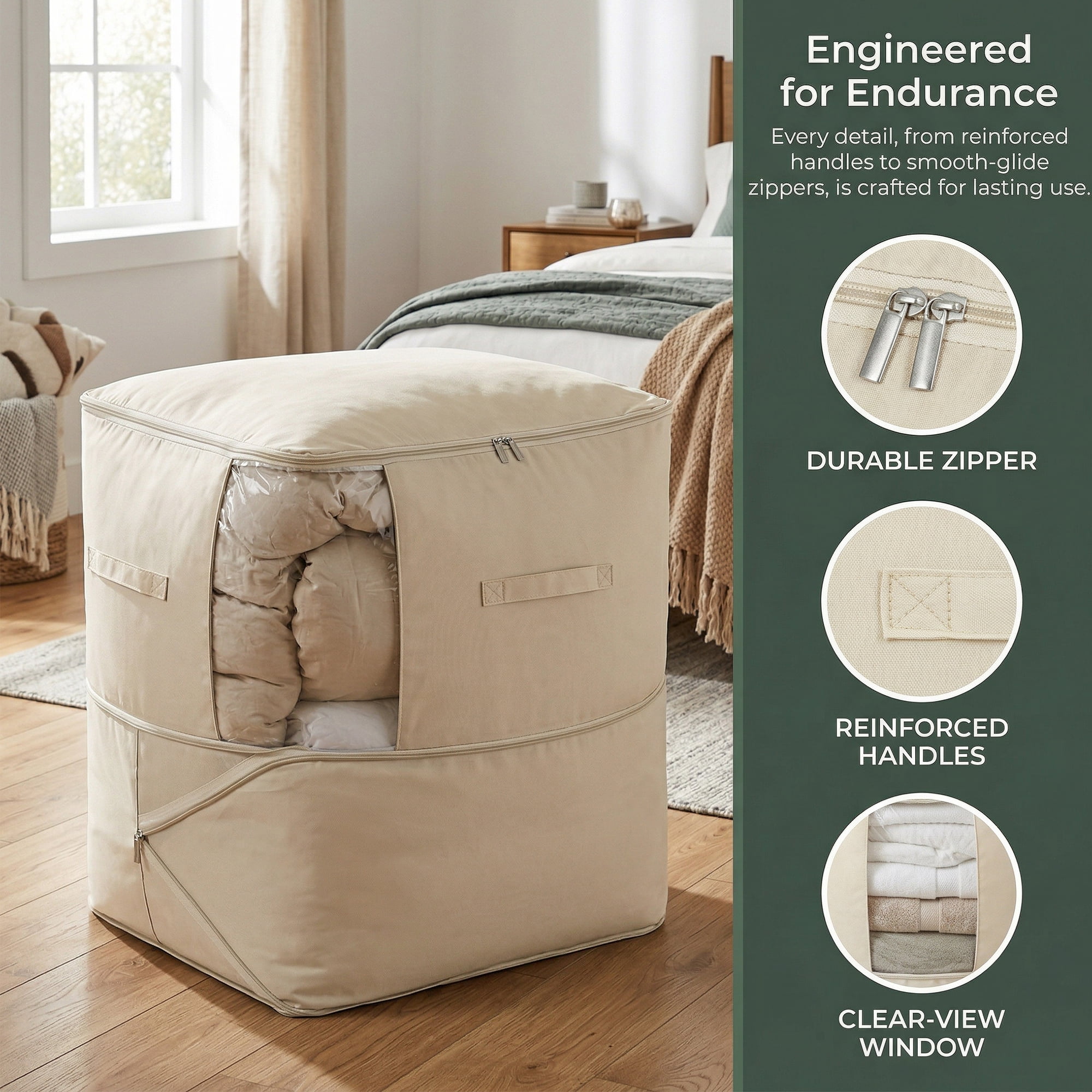Unique Bargains 1Pc Clothes Expandable Storage Bag Beige 21.3*16.5*23.6in