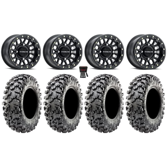 Raceline Podium Bdlk 14" Bk Wheels 30" Carnivore R/T Tires Can-Am Commander Maverick Renegade Outlander Defender