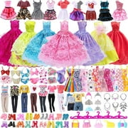 Cfowner 65 PCS Clothes and Accessories for Dolls Including 5 Wedding Gown Dresses 10 Slip Dress 2 Fashion Dresses 2 Tops 2 Pants 2 Bikini 20 Shoes 22 Accessories for 11.5 Inch Dolls in Random