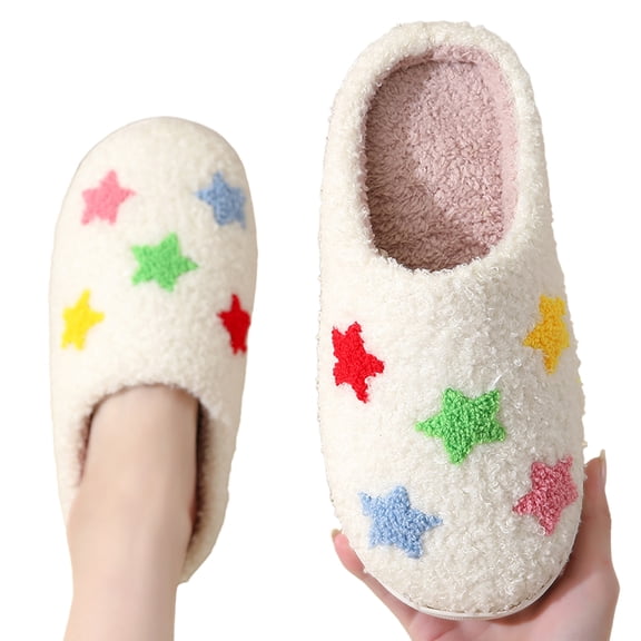 Unisex Plush House Slippers Cozy Closed Toe Memory Foam Faux Fur Fleece Lined Non Slip Winter Indoor Bedroom Slippers