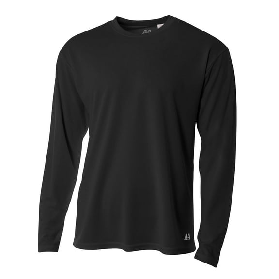 A4 Long Sleeve Birds-Eye Mesh Crew For Men in Black N3253
