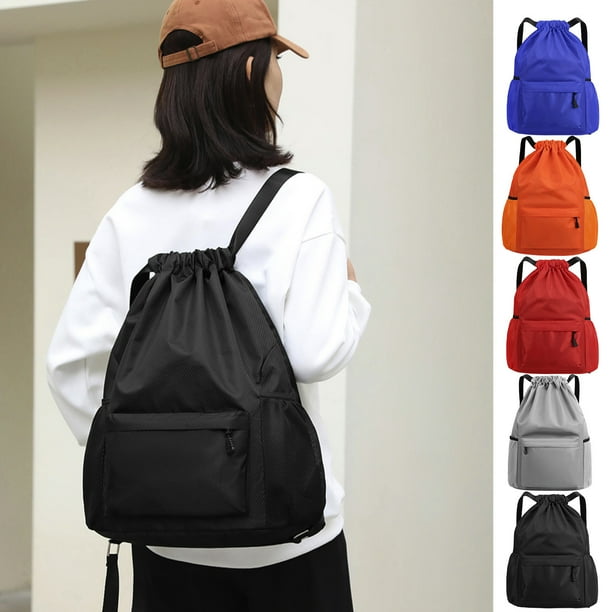 Mochila Portátil con Cordón Ajustable y Bolsillo Impermeable | Tela Oxford Negra | 37 X 18 X 48 Cm | Ligera (0,3 Kg) | para Hombre y Mujer