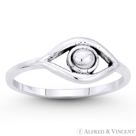 Evil Eye Luck Charm Rustic-Style Ring in Oxidized .925 Sterling Silver