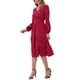 thumbnail image 4 of Vestido V de Cuello Inspire Chic para Mujer con Mangas de Linterna, Volantes, Corte A, Elegante, Casual, Midi, Color Rojo Oscuro, 4 of 6