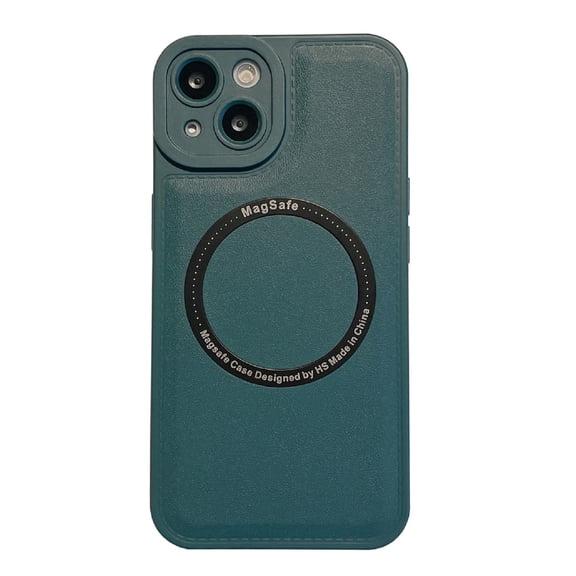 Magnetic Case for iPhone 14, Compatible with MagSafe Wireless Charging, Slim Lightweight PU Leather   TPU Shockproof Non-Slip Plain Cover for iPhone 14,Darkgreen