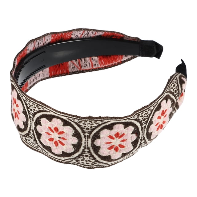 1 Pc Diadema Clásica de Bordado Bohemio para Mujeres de 1.97" de Ancho Color Café