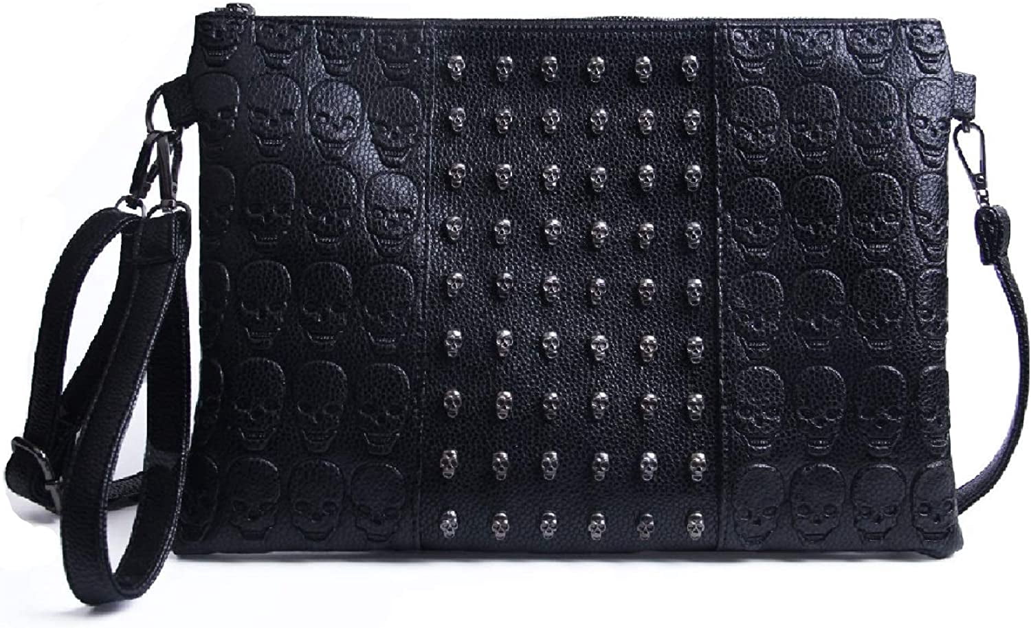 Womens Punk Skull Rivet Shoulder Bag PU Leather Goth Crossbody Bag with Chain Wallet Purse for Teen