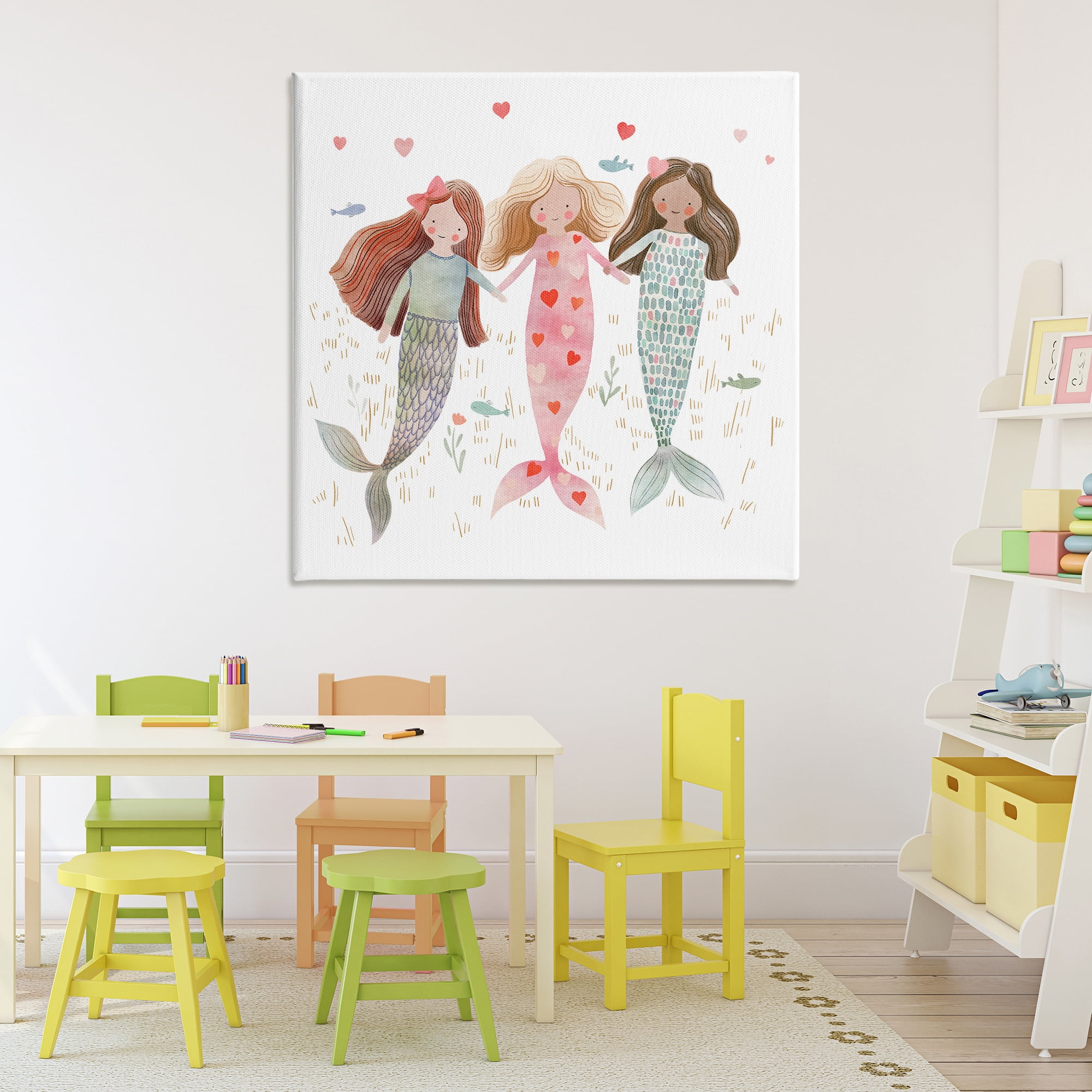 Trio of Mermaids Friendship Canvas Wall Art, design by Leah Straatsma