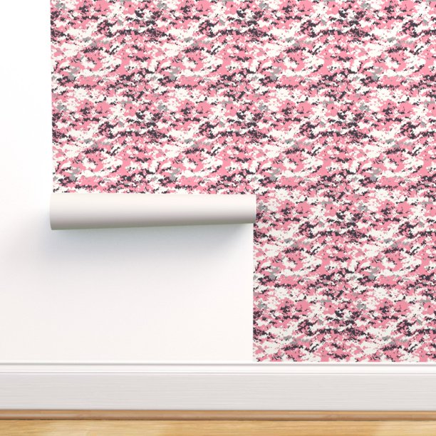 Peel & Stick Wallpaper 3ft x 2ft - Digital Light Pink Camo Girly Custom