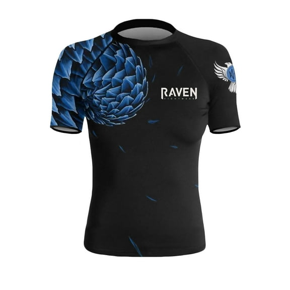 Raven Fightwear Women's Power Pangolin BJJ Rash Guard Short Sleeve MMA Black/Blue