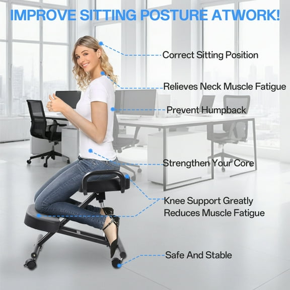 Ergonomic Kneeling Chair with Smooth Casters, Thick Comfort Padding for All-Day Comfort in Medical Offices or Therapy Clinics(A)