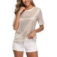 thumbnail image 2 of MISS MOLY Women's Shiny Tops Holographic Metallic Shirt Shimmer Glitter Sparkle Party Disco Tee Shirt Blouse for Birthday Party, 2 of 5