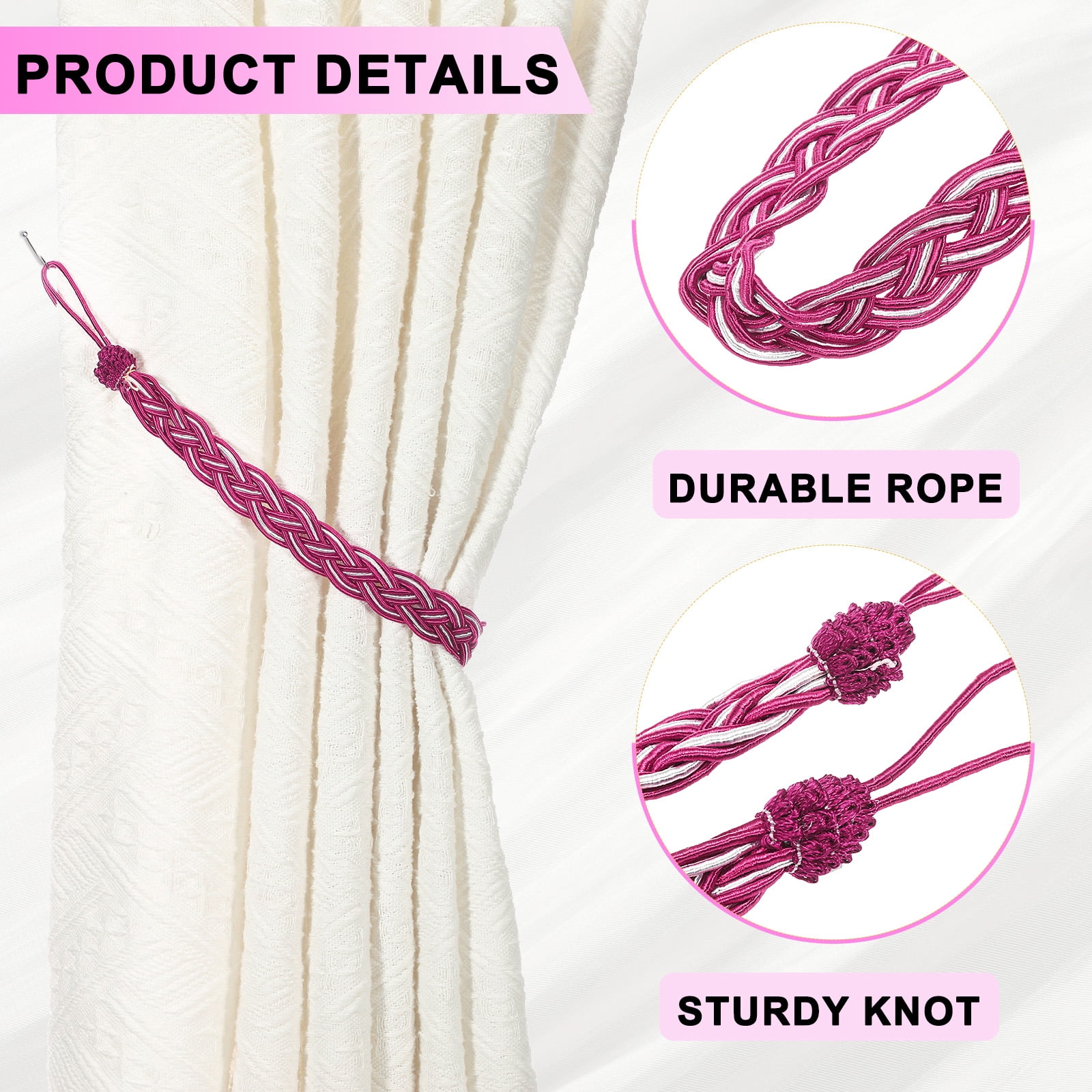 Unique Bargains Curtain Tiebacks Braided Drapery Holdback Rose Red 23" 4 Pcs