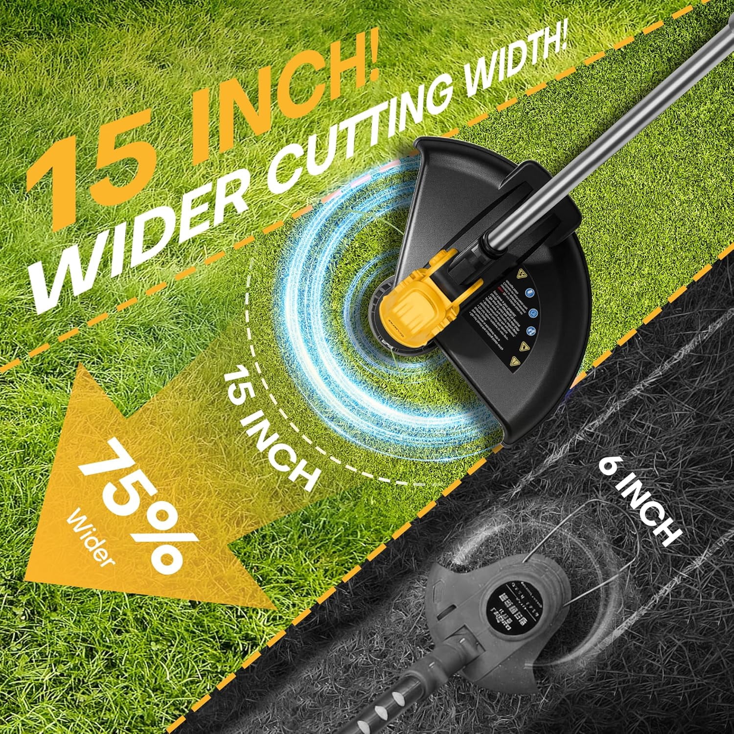 GEVEELIFE Bruchless Electric Weed Wacker String Trimmer,21V Cordless Weed Eater and Edger, 15'' Cutting Width with 2*5.0Ah Batteries Powered Brush Cutter, 4 in 1 Lawn Mower , Eco Friendly Grass Cutter