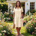 thumbnail image 6 of Womens Casual Button Down Dress, Loose Flowy Short Sleeve Tunic Dress, Elegant Work Office Vacation Dress with Pockets, S-2XL, 6 of 6