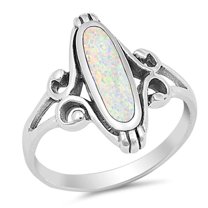 CHOOSE YOUR COLOR Long Wide Filigree Swirl White Simulated Opal Oval Ring .925 Sterling Silver Celtic Band CZ Female Size 4