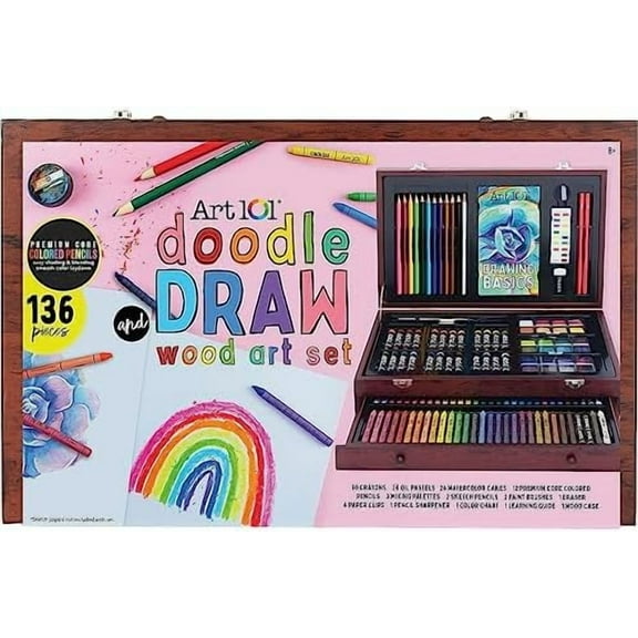Art 101 Doodle and Draw Art Set, Assorted Colors, 136 Pieces (53136)$$Art & Craft
