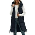 thumbnail image 3 of Frostluinai Long Puffer Vest Women Quilted Hooded Vest Padded Sleeveless Coat Jackets Zip Up Solid Warm Outerwear Vests with Pockets, 3 of 10