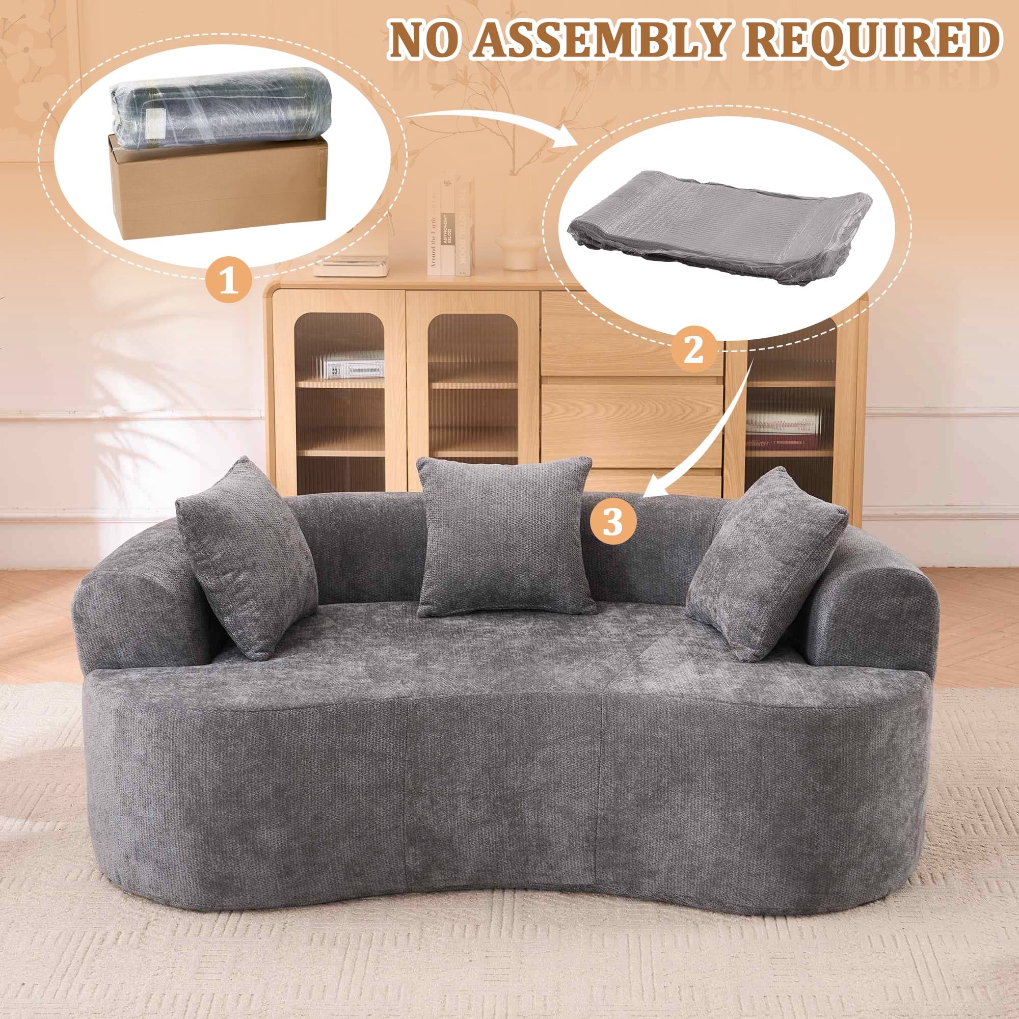 Timbernest 67" Boneless Cloud Sofa, Curved Sofa With Deep Seat, Modern Chenille Modular Sofa for Small Space, Gray