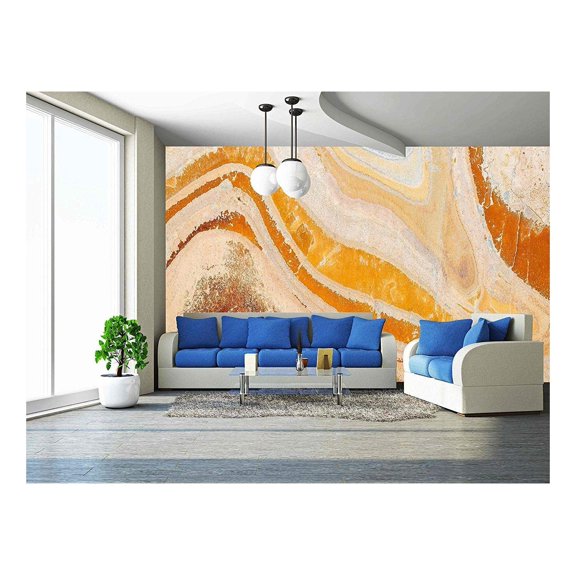 wall26 - Flat, Orange, Yellow and Gray Slate Stone with Abstract Wave Pattern - Removable Wall Mural | Self-Adhesive Large Wallpaper - 100x144 inches