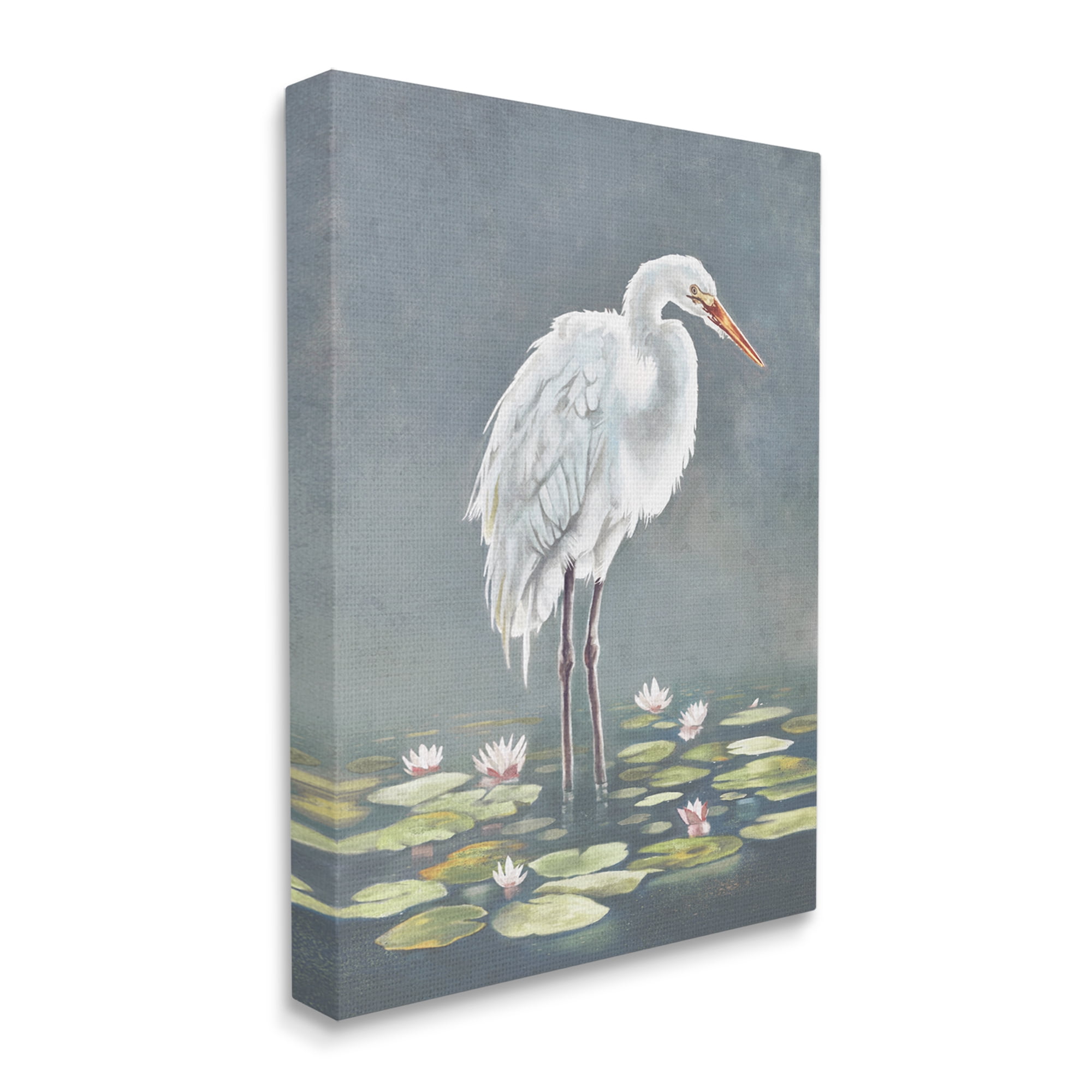 Stupell Industries White Heron & Pond Lilies Animals & Insects Painting Gallery Wrapped Canvas Art Print Wall Art, 36 x 48