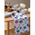 thumbnail image 3 of Blue Flower Burlap Cotton Table Runner 13x108 Inches Long, Pink Daisy Watercolor Farm Budding Floral Farmhouse Table Runners, Outdoor Dining Tablecloths Decor for Baby Shower/Party/Wedding, 3 of 6