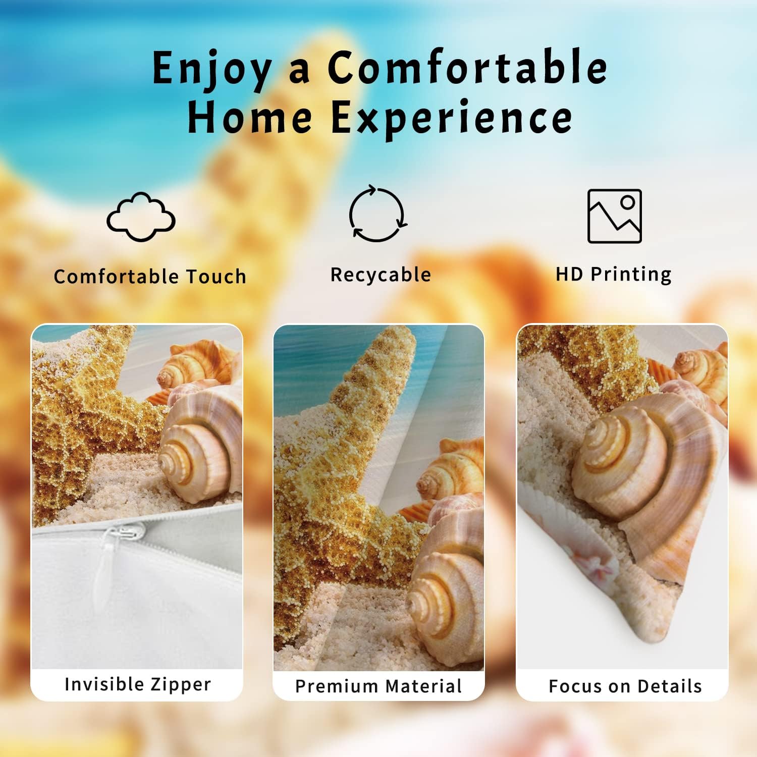 Beach Pillow Covers 20x20 Set of 4, Summer Outdoor Decor Throw Pillow Covers Starfish Shell Pillowcase Ocean Sea Cushion Case for Home Living Room Yard