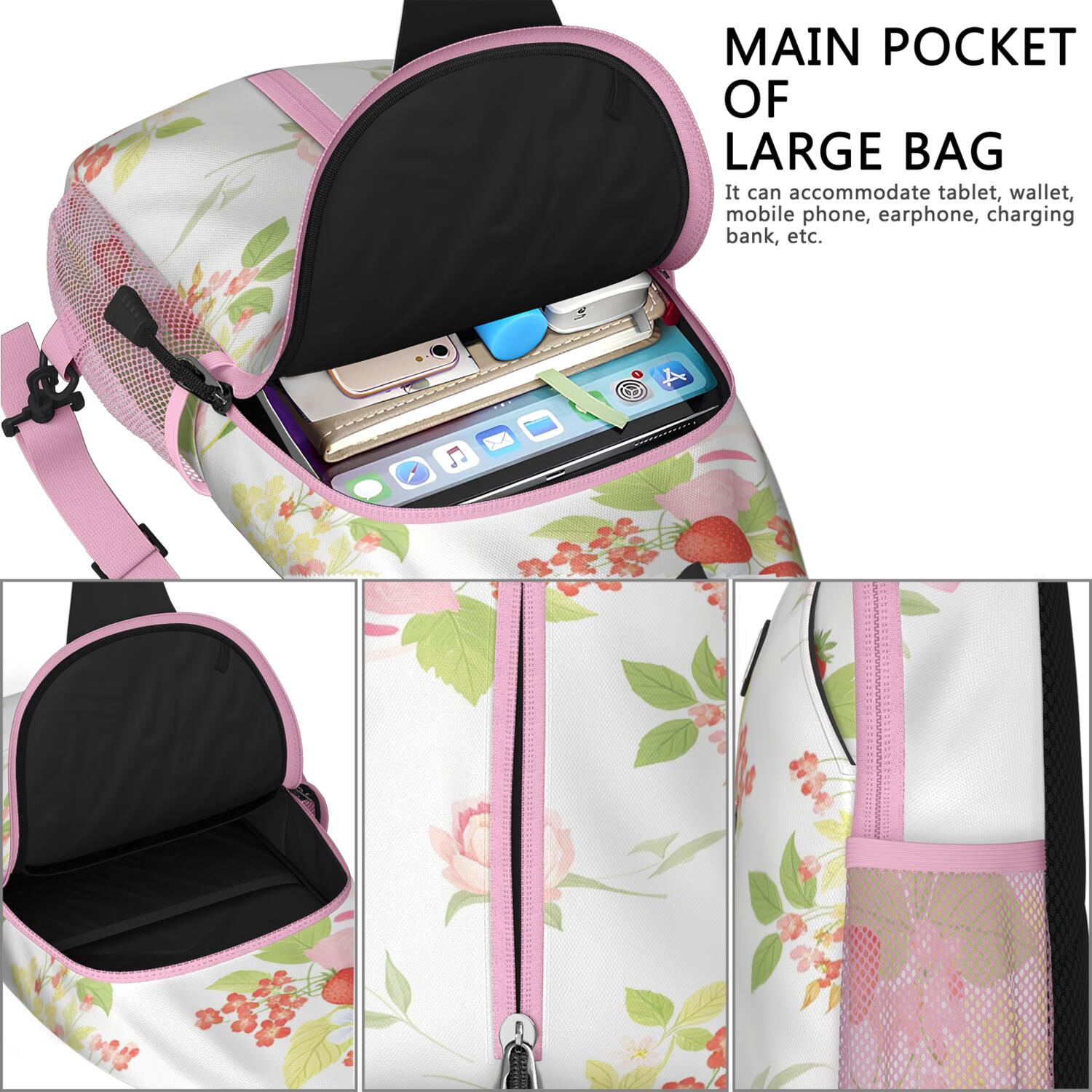 Strawberry Sling Bag for Women Men Hiking Sling Backpack Sling Backpack for Outdoor Activities Gym Small Travel Backpack Gym Sports Travel Hiking Daypack