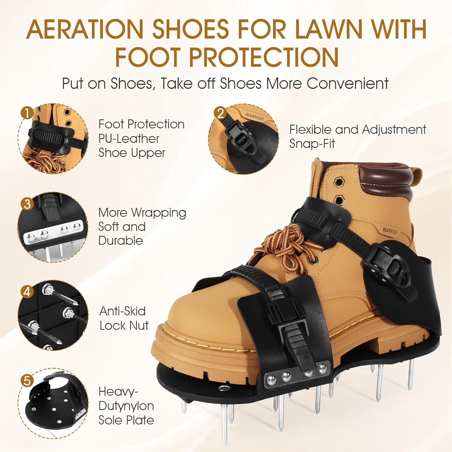 RGHJAR-Aerator Shoes, Lawn Aerator Shoes for Grass, Aeration Shoes for Lawn with Foot Protection, Spike Shoes Tool for Lawn Aerating with 5mm Metal Base and Adjustable Straps (Buckle)