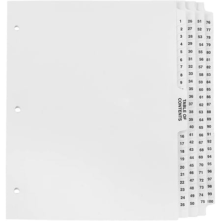 Numbered Dividers 1-100 Punched