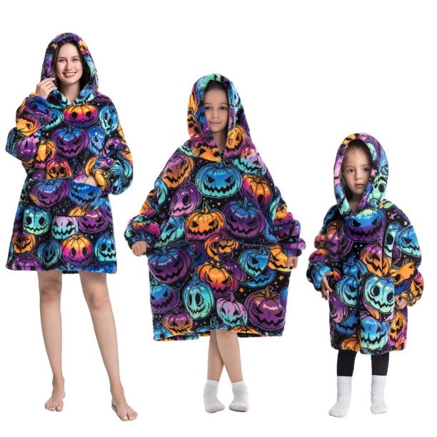 Sudadera con capucha a juego para la familia para mujer, manta de Sherpa de franela de felpa de gran tamaño, sudadera cálida para Halloween, ropa de casa gruesa para mujer, invierno