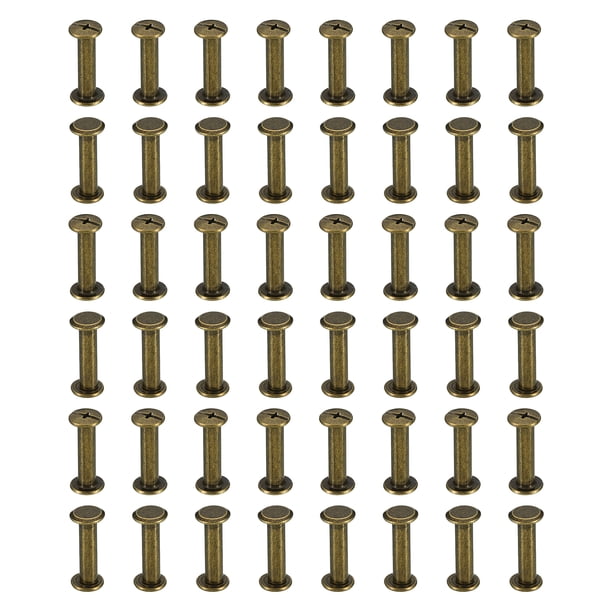 50 Conjuntos de Tornillos Chicago, M5x20mm Tornillo Chicago con recubrimiento de latón, Poste de tornillo Phillips para cuero, Marrón