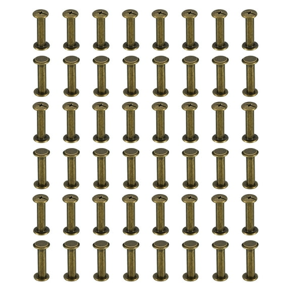 50 Sets Chicago Screws, M5x20mm Brass Plated Chicago Screw Phillips Binding Post Screw Rivets for Leather, Brown